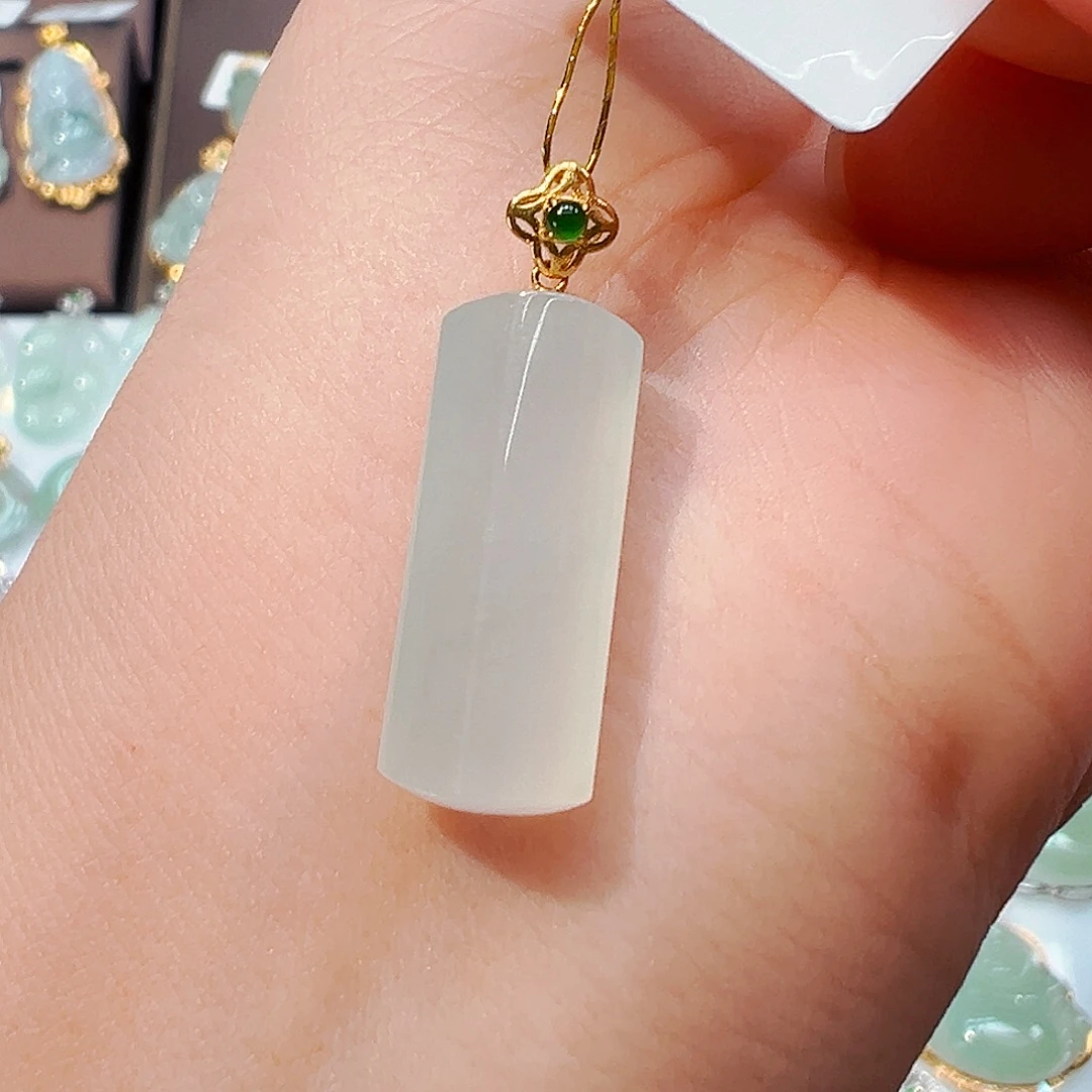 翡翠18K金镶嵌吊坠(不含链)平安柱