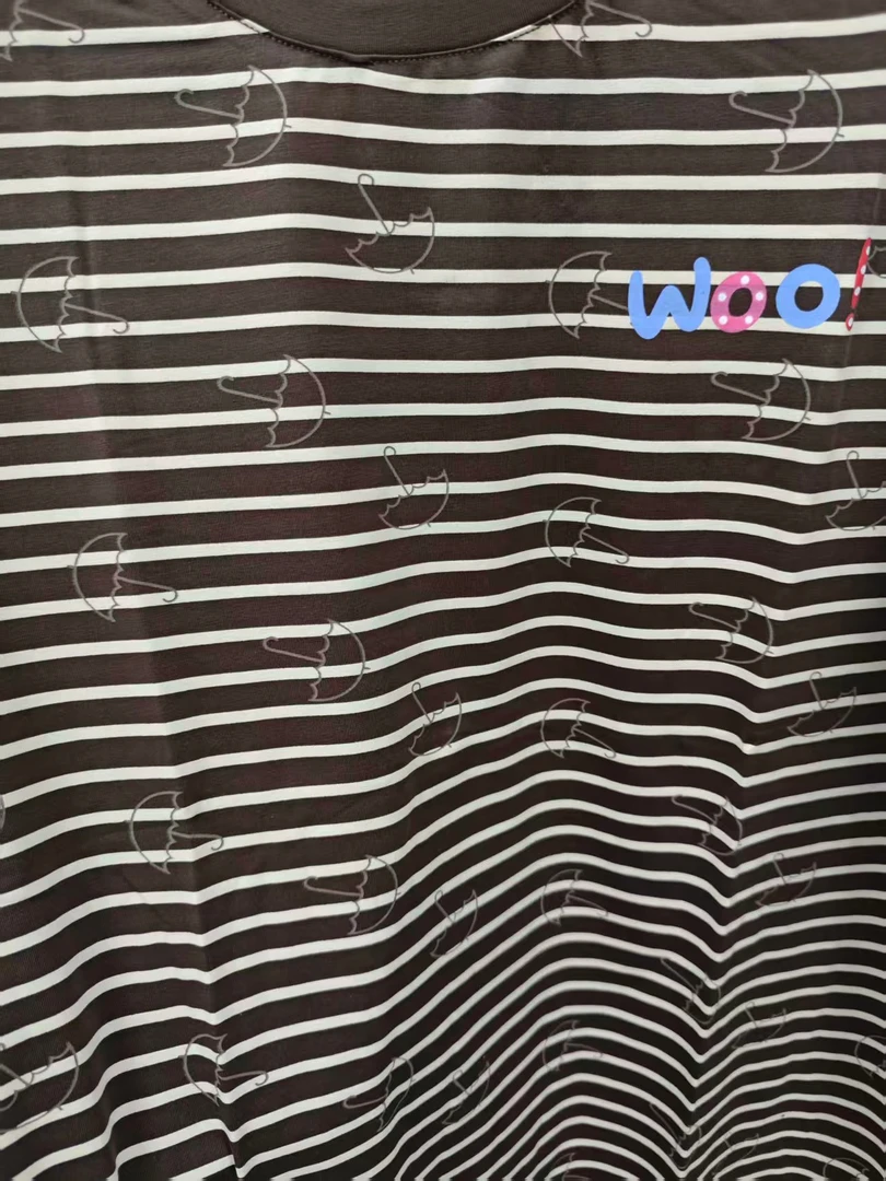 【言言分享】亲肤柔软舒适短袖圆领条纹褐色睡裙