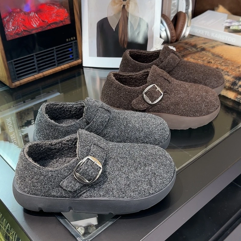 毛呢雪地靴女2024冬季新款棉鞋加绒加厚保暖勃肯鞋厚底百搭毛毛鞋