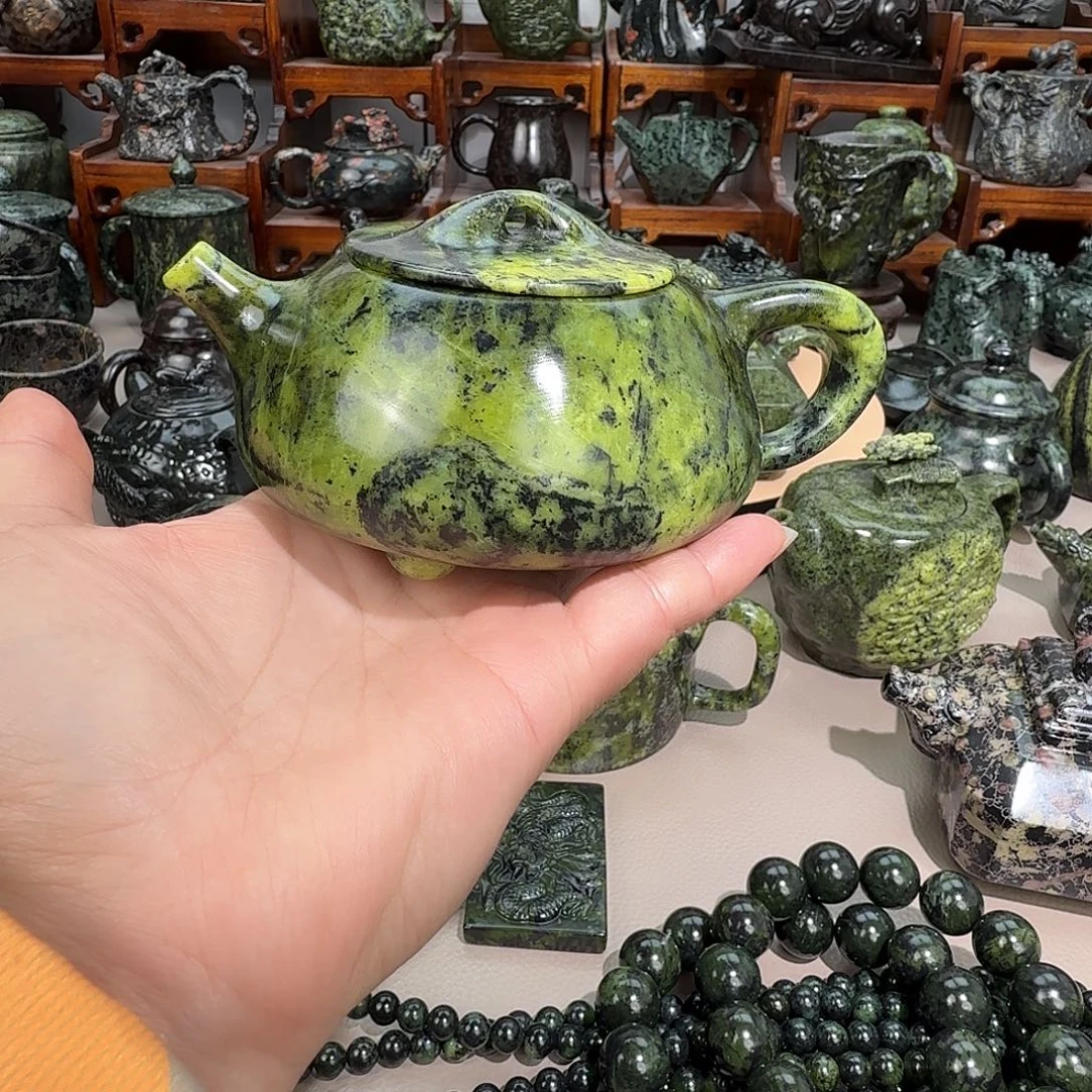 5***1蛇纹石玉未镶嵌藏玉药王石精美茶壶