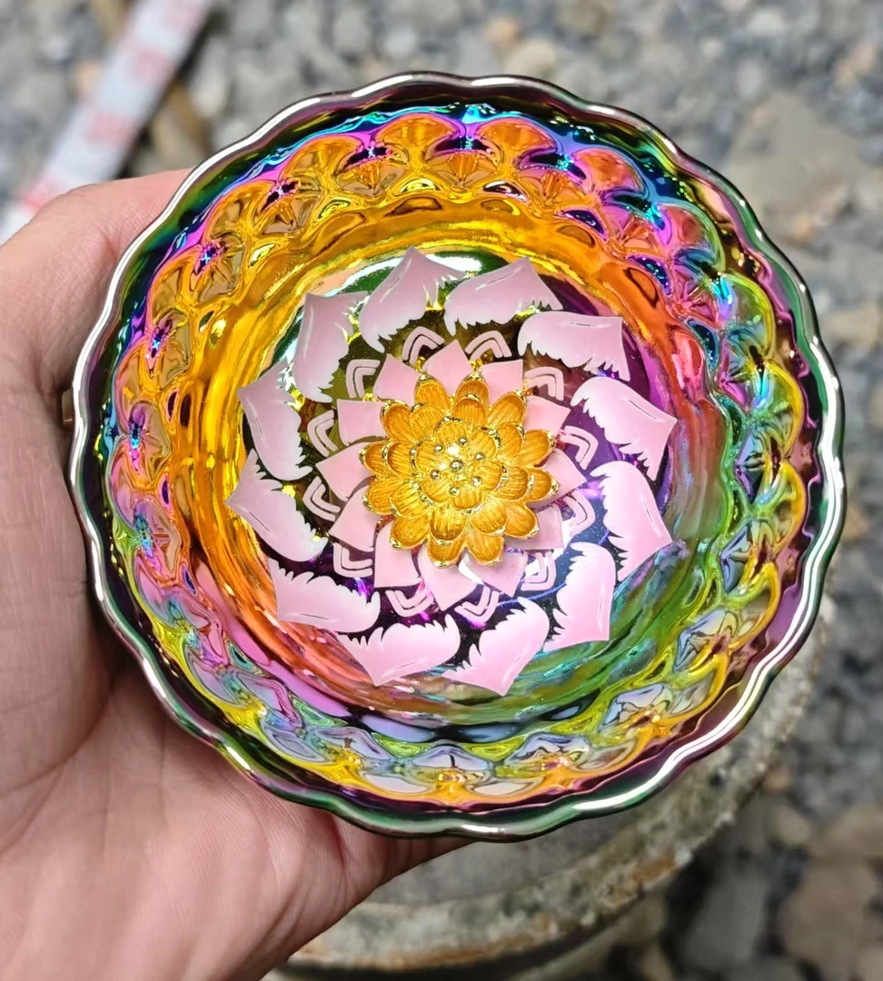 七彩梦幻粉莲花 手工陶瓷主人杯B