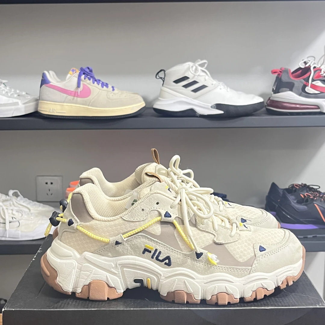 41码FILA/斐乐 猫爪1代 厚底增高 老爹鞋 韩版/米色 二手正品