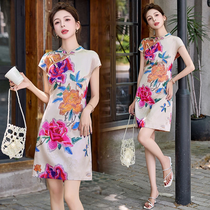 新中式国风改良旗袍裙女2025夏季新款高级感复古年轻款印花连衣裙