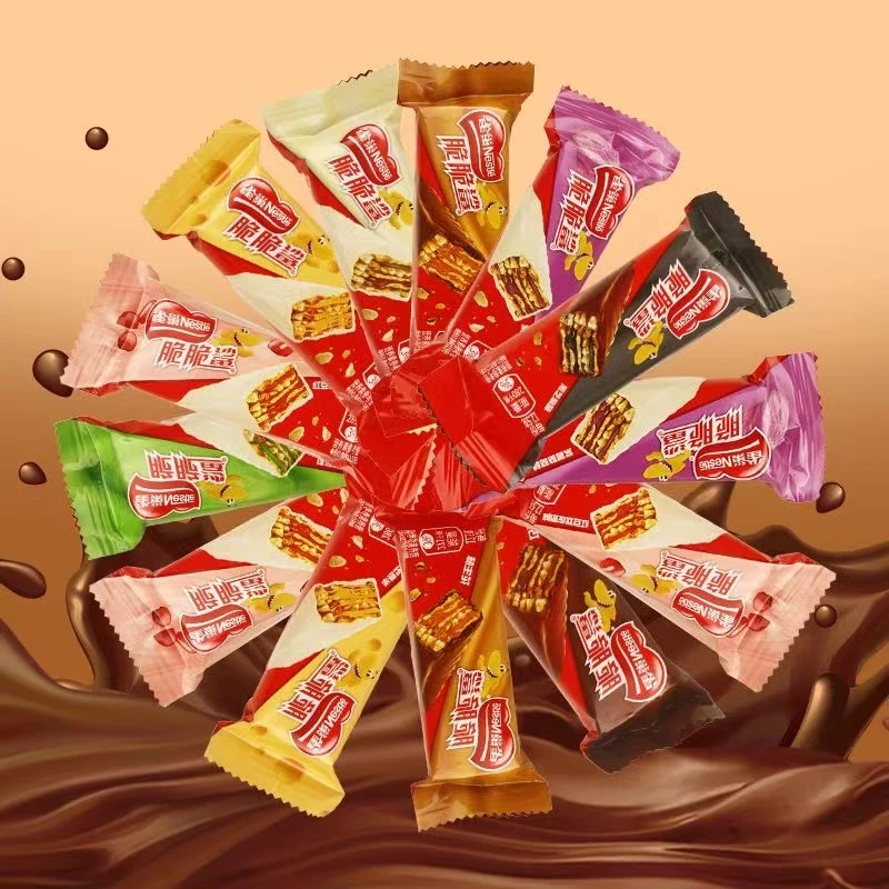 雀巢威化脆脆鲨40条巧克力饼干500g盒装夹心牛奶休闲零食混合短款