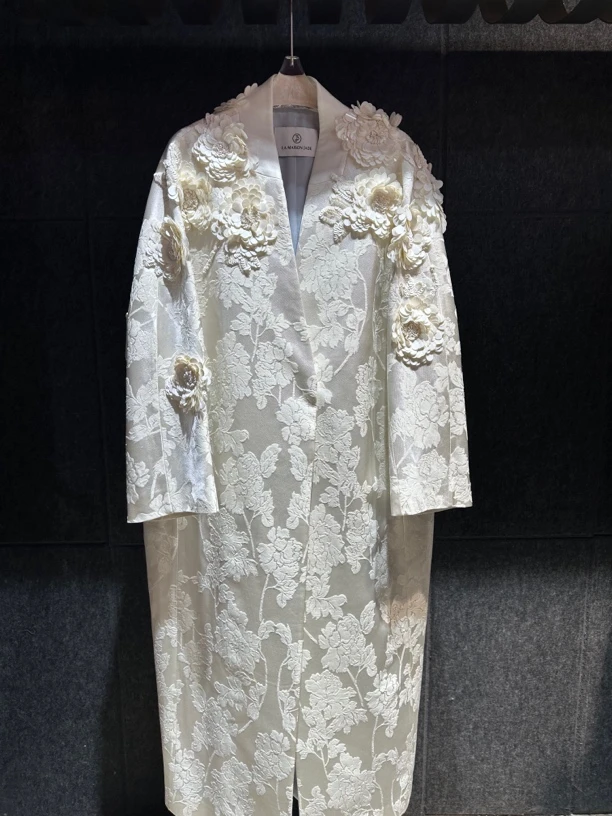 LA MAISON JADE玉琼白色印花钉珠刺绣