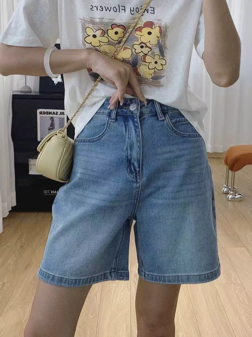 小开叉高腰显瘦宽松直筒五分牛仔裤短裤夏薄款2025新款裤子夏季