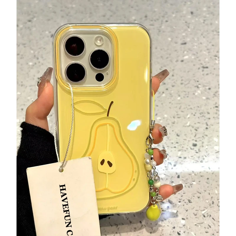 ins风线条雪梨挂件适用iPhone16苹果13/15手机壳华为vivo小米oppo