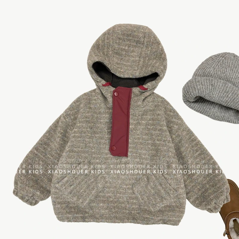 【小首尔】现货-qc7冬男女童加绒加厚连帽卫衣外套hbb6456