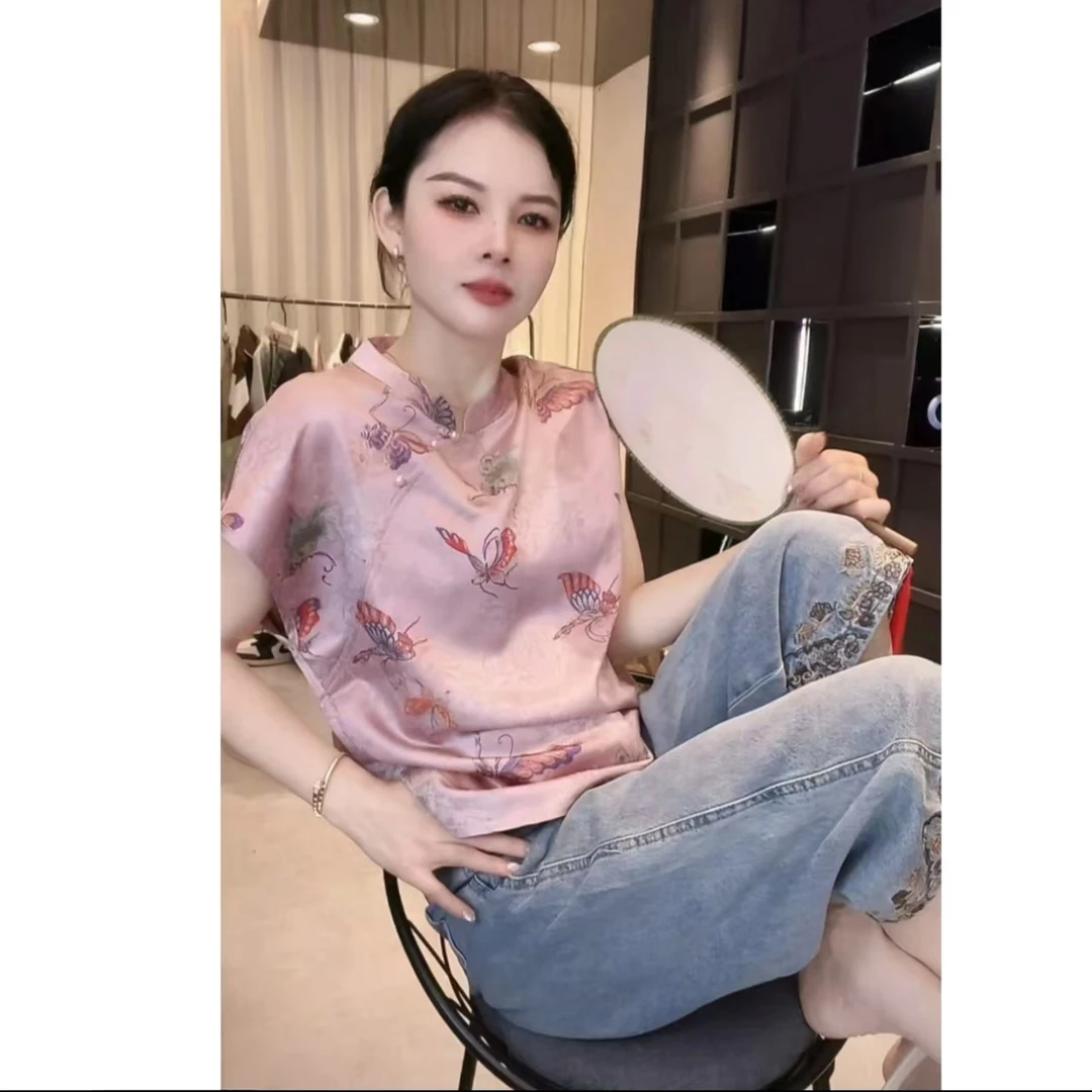 夏款圆领国风设计感时尚百搭短袖显瘦上衣款女-9393