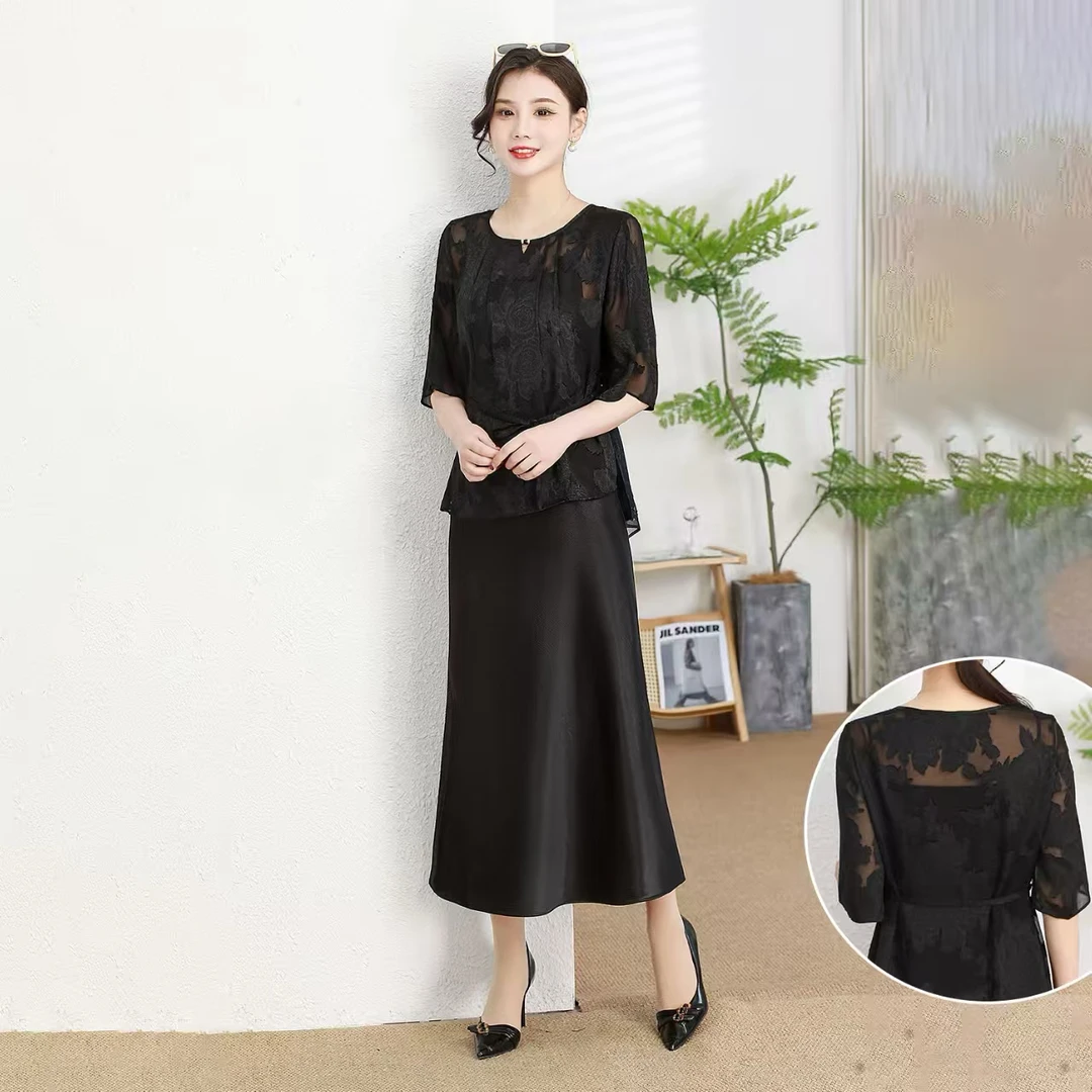 通勤极简风静奢风时尚套装蕾丝短袖女装
