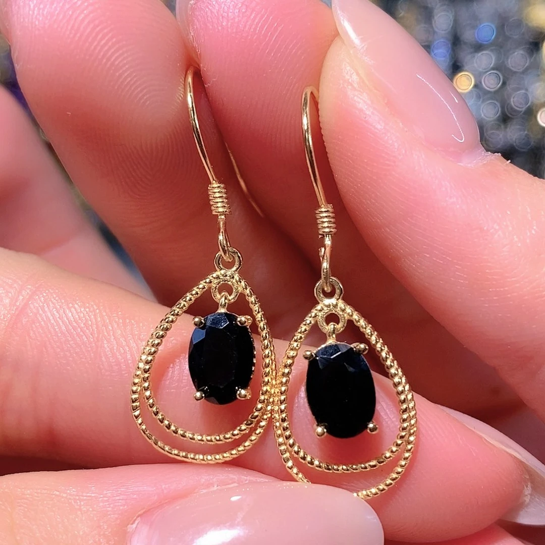 耳饰蓝宝石银S925镶嵌天然蓝宝石