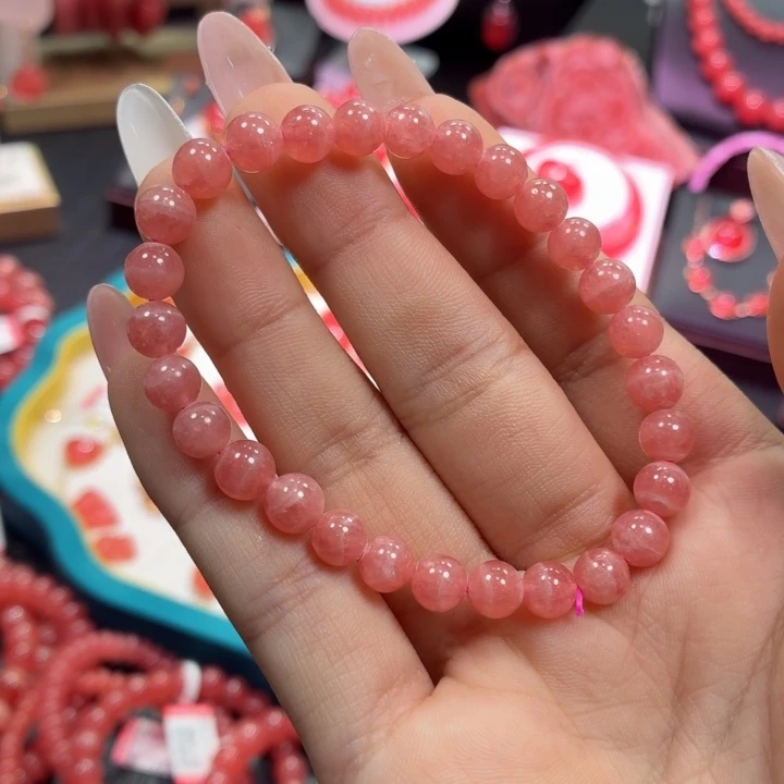 菱锰矿（红纹石）未镶嵌手串冰种6.2mm