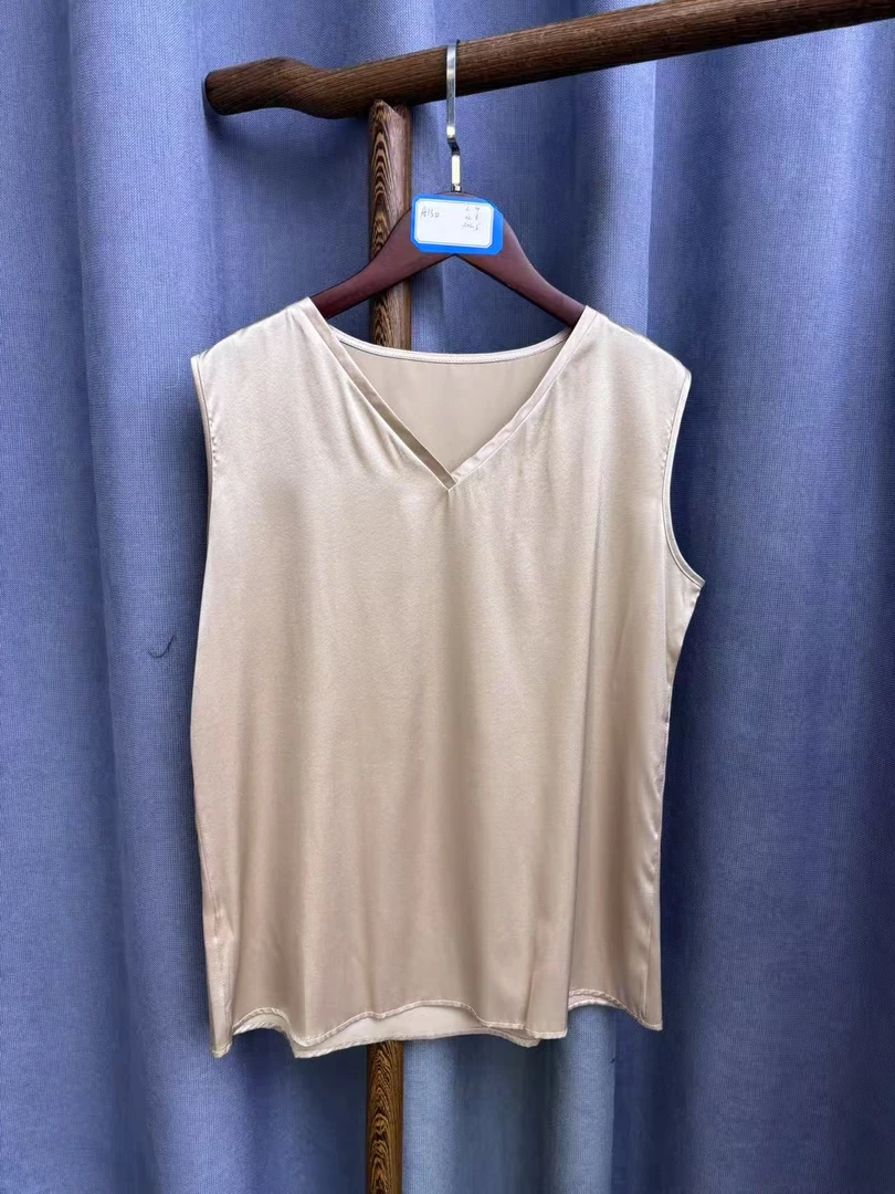 2025夏季新款简约休闲百搭桑蚕丝素绉缎背心H1498
