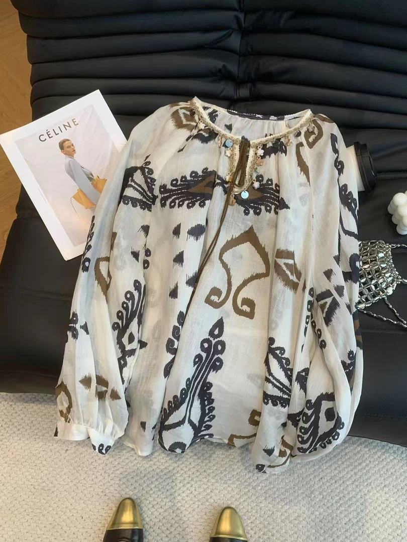 【向姐】（恶魔之眼）高级气质春日氛围印花休闲衬衫251485