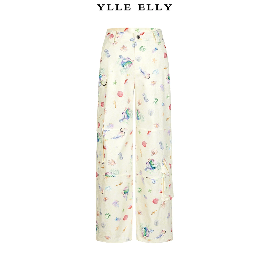 【商场同款】时尚海洋生物印花休闲裤新款高腰棉质长裤Y102310137