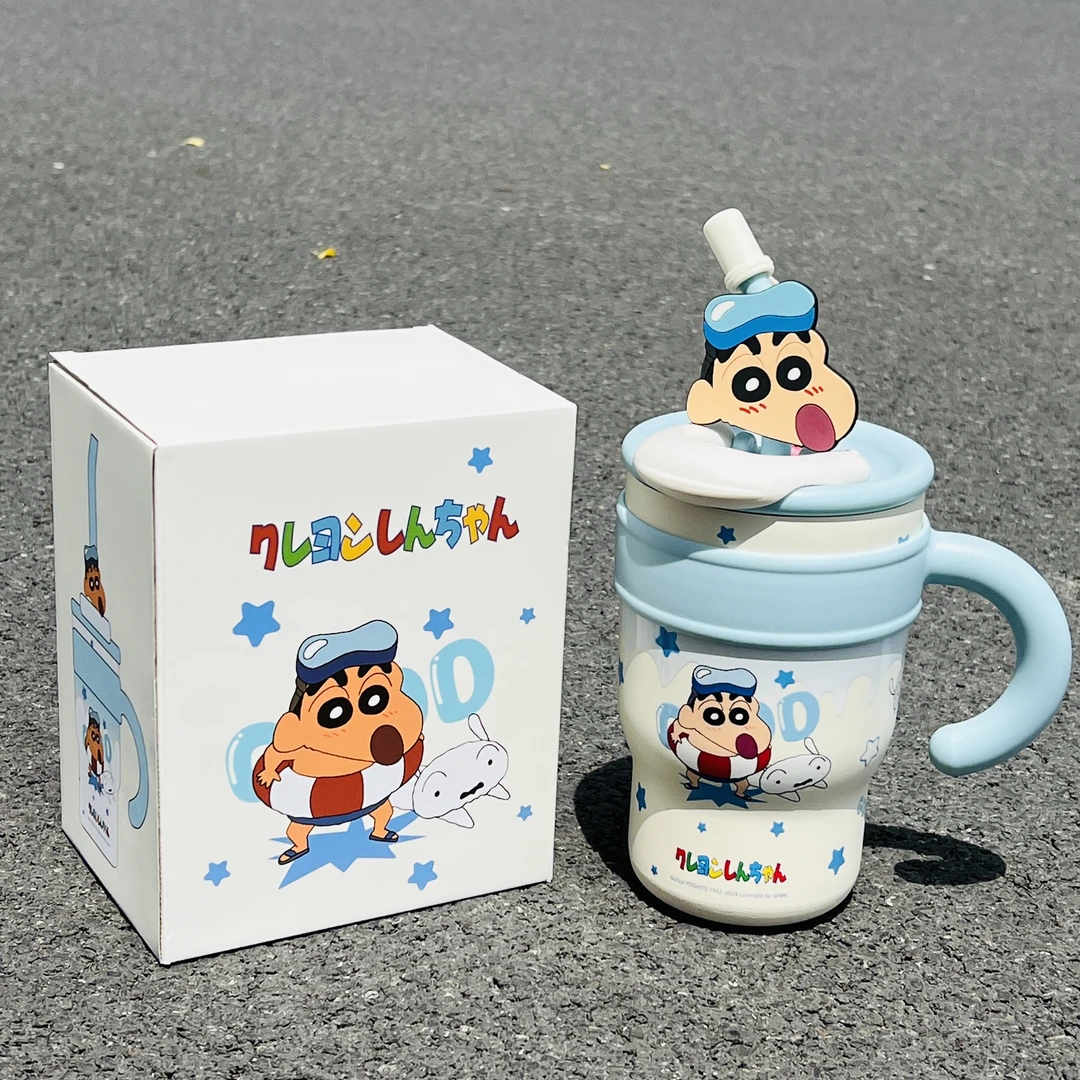 蜡笔小新保温杯高颜值可爱吸管杯子学生上学户外保冷杯大容量女生