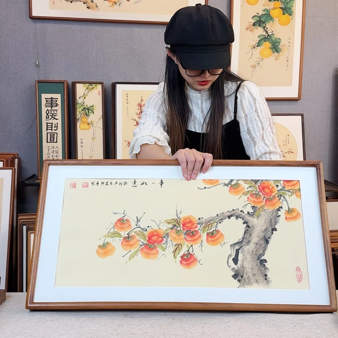 版画纯手绘，纯手写带框尺寸：36×69厘米