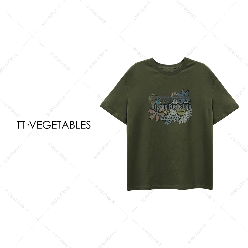 TT・VEGETABLES【序白】天容 个性花朵笑脸元素上衣印花T恤女511553