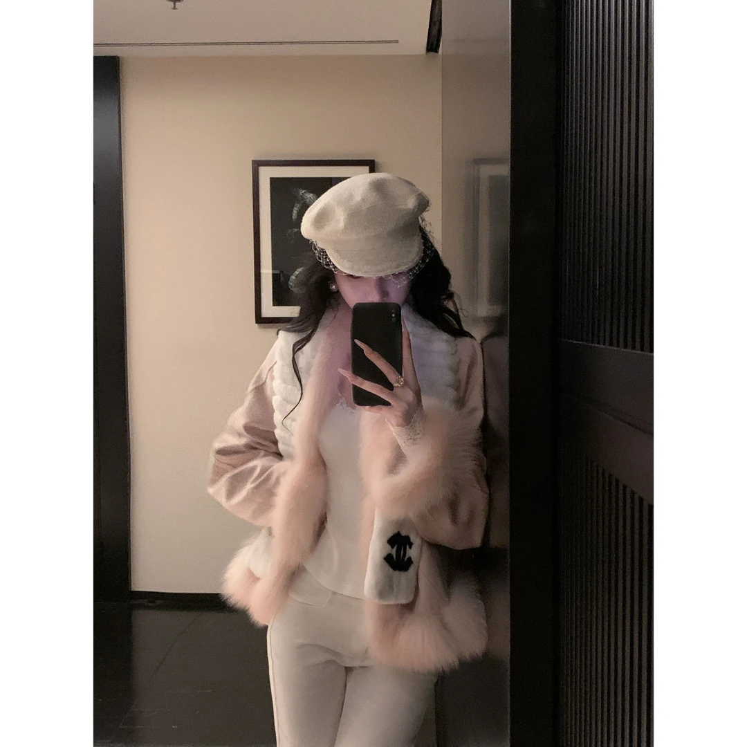 【雅乔定制】玉面奶芙 狐狸毛领麂皮绒派克鹅绒服外套DYDD-25070158