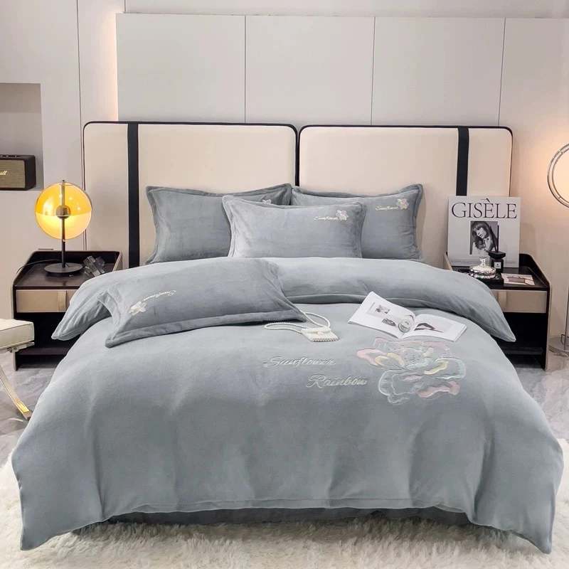 【高端轻奢孤品四件套】80支贡缎提花纯色加厚韩版公主风绣花款套件