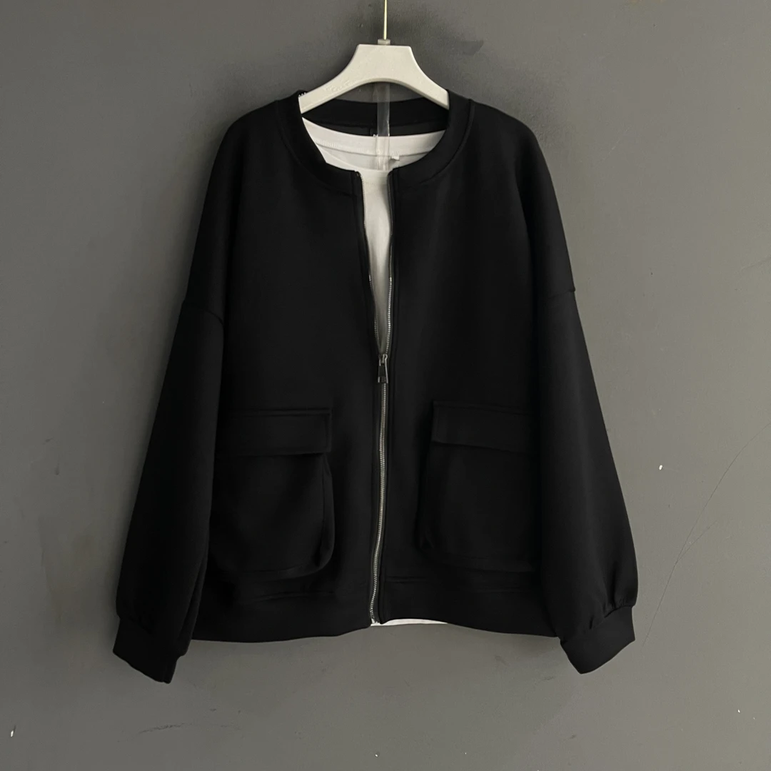 秋季新款长袖常规款拉链短外套休闲简约纯色上衣