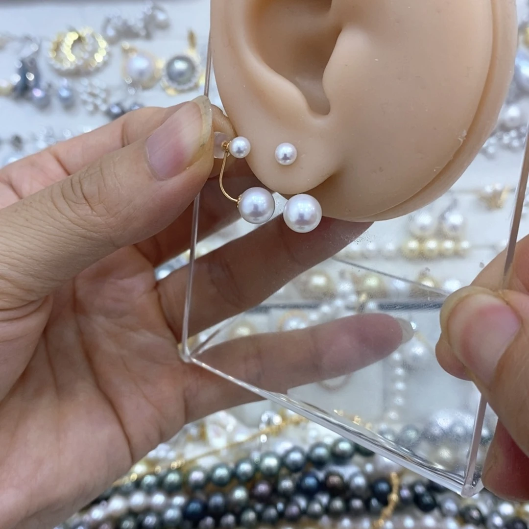 18K金镶嵌淡水珍珠耳饰萍*