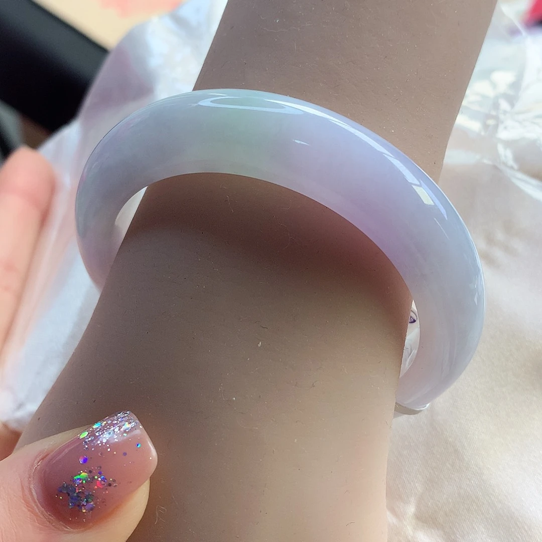 翡翠手镯未镶嵌天然翡翠52-53梦幻紫春彩