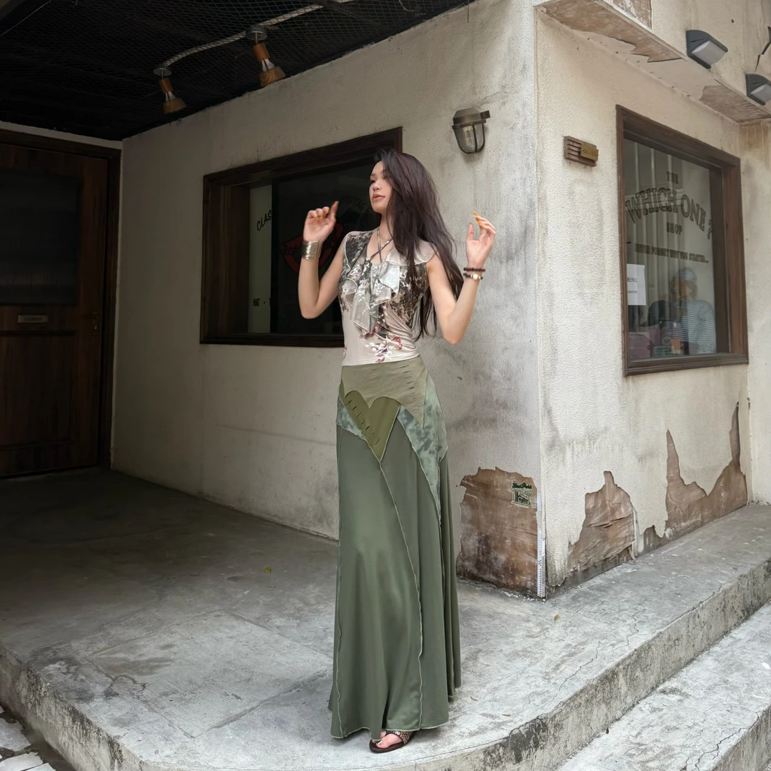 KUKUDEMI「植物美学」新品小众设计不规则层次感流浪美学复古半身裙