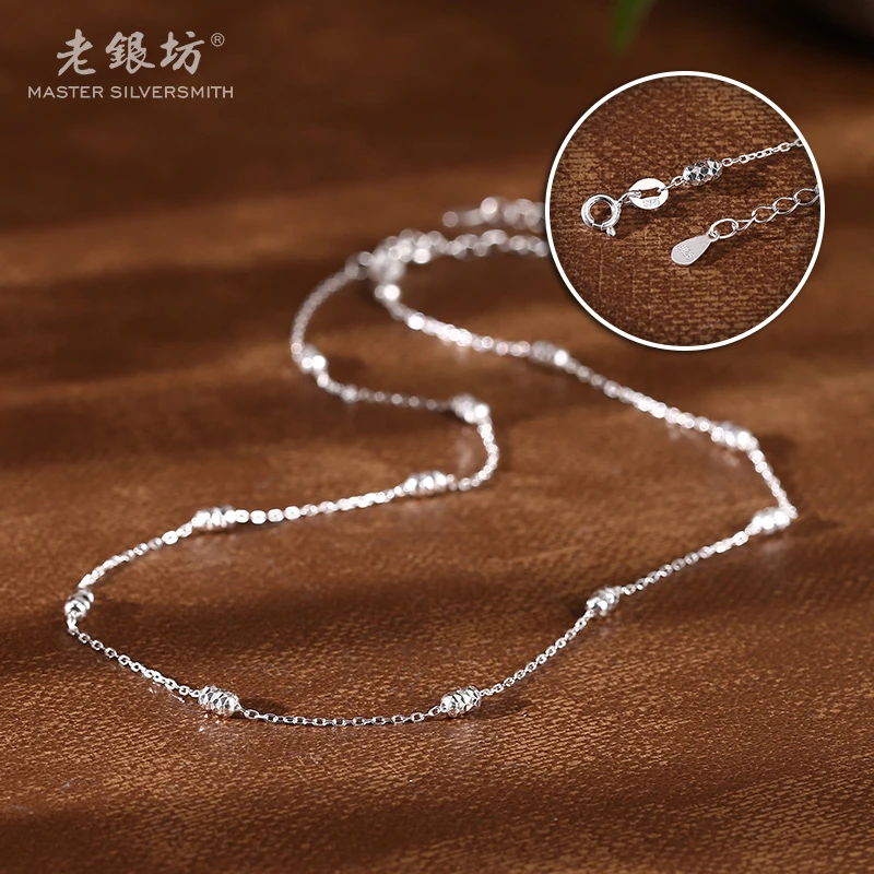 链子925银 【老银坊】s925银车花O字间珠豆豆链 0021207