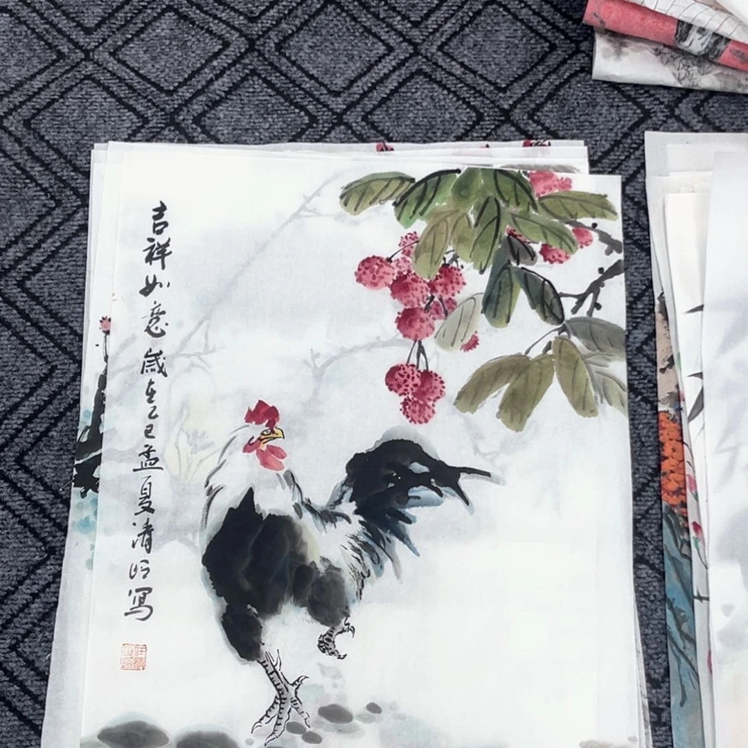 国画任青岭老师花鸟四尺三开