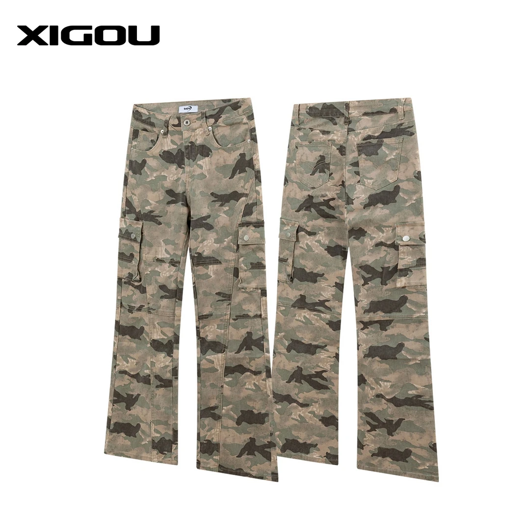 邱XG【517沙漠迷彩工装裤】春季男美式高街休闲微喇直筒长裤ins
