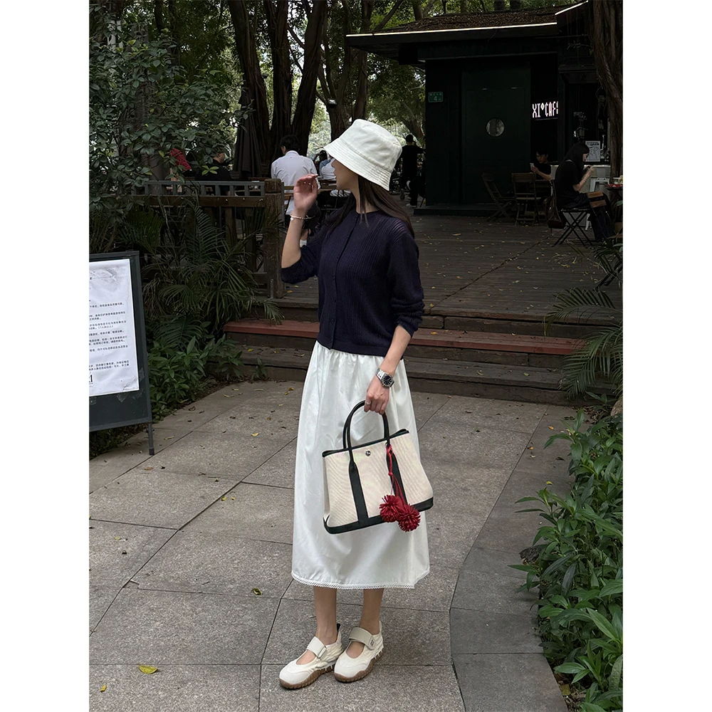 【素净格调】“天丝裙”高品设计感拼接花边宽松显瘦透气半身裙10742