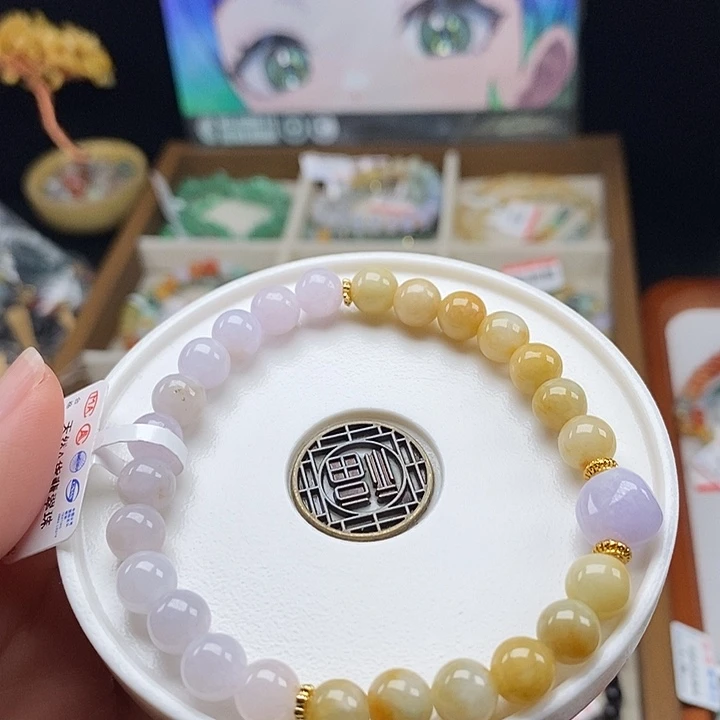 翡翠未镶嵌手串卡7.5mm 无鉴赏13