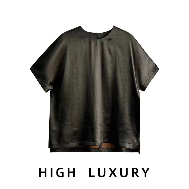 【暗黑腔调】小众设计师油皮老料桑蚕丝皮子料圆领上衣（230530）