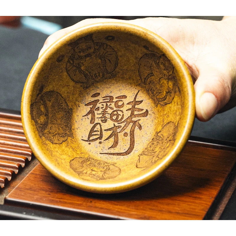 6650宜兴紫砂手工制作财源广进斗笠杯MY