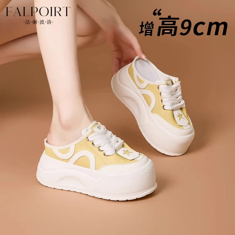 FALPOIRT2025新款网红潮流包头半拖鞋女夏季外穿厚底增高休闲百搭