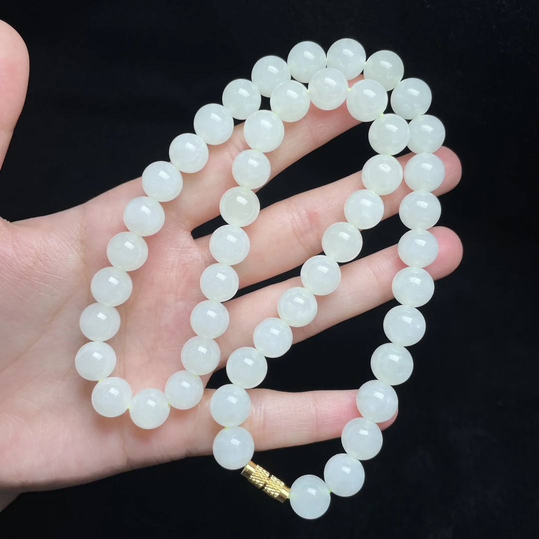 L【玉氏珠宝】和田玉三件套 项链-8mm+手串-9mm+吊坠-18*11*8mm