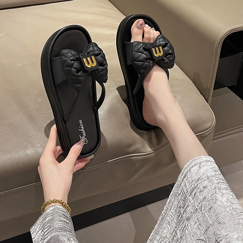 2025新款夏季拖鞋女厚底外穿平底小香风防滑沙滩鞋一字凉拖鞋女士