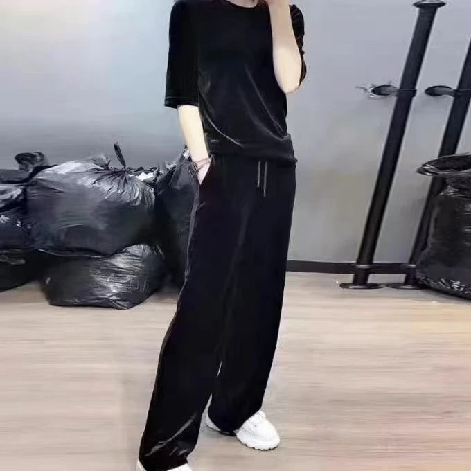 082-早秋收腰阔腿丝绒显瘦阔腿裤