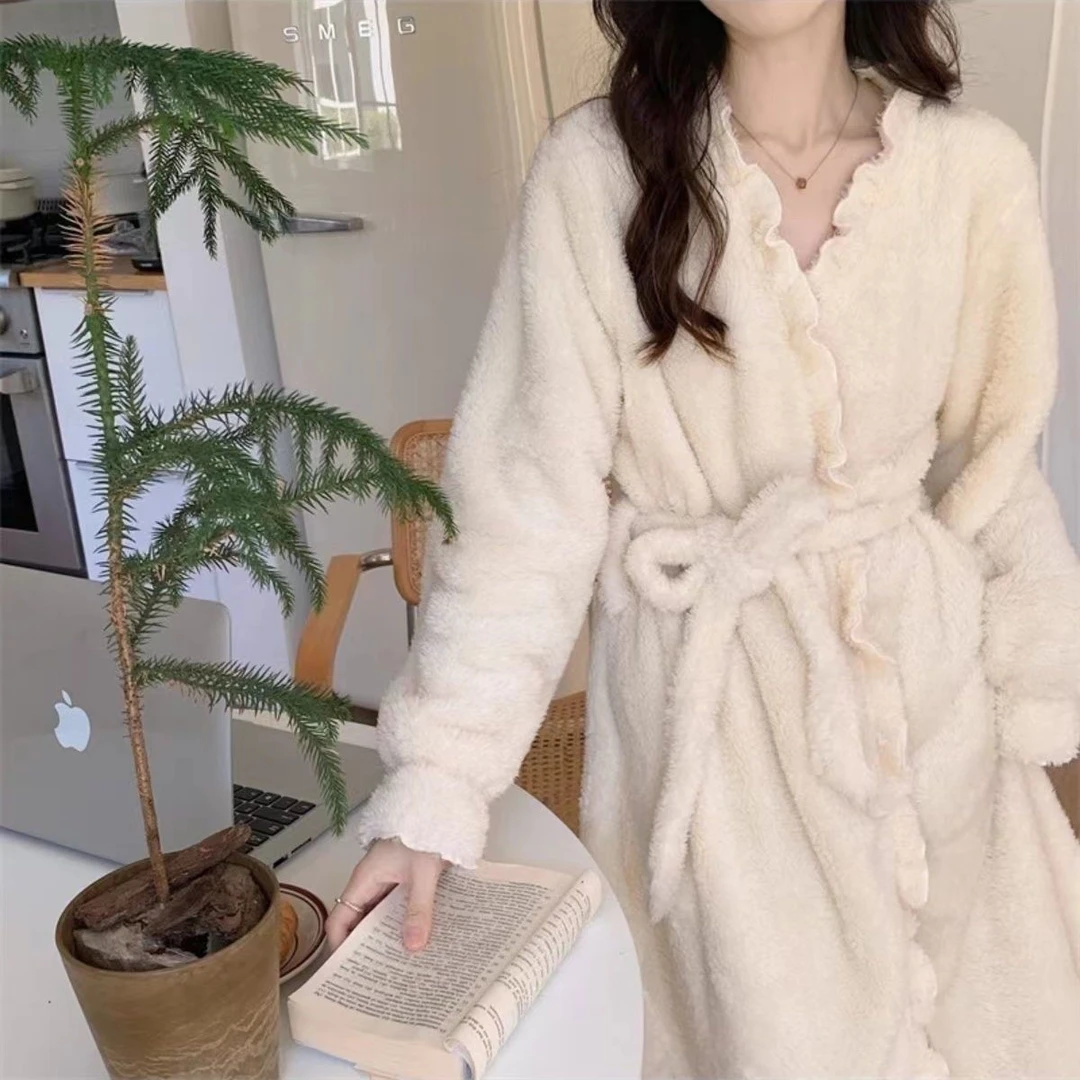 睡衣睡袍秋冬季性感珊瑚加厚加绒长款睡衣洗澡浴袍家居服日系