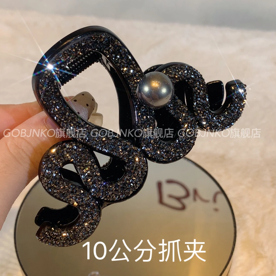 GOBJNKO女复古/宫廷女抓夹10公分温婉风韩系黑色优雅大抓夹满钻