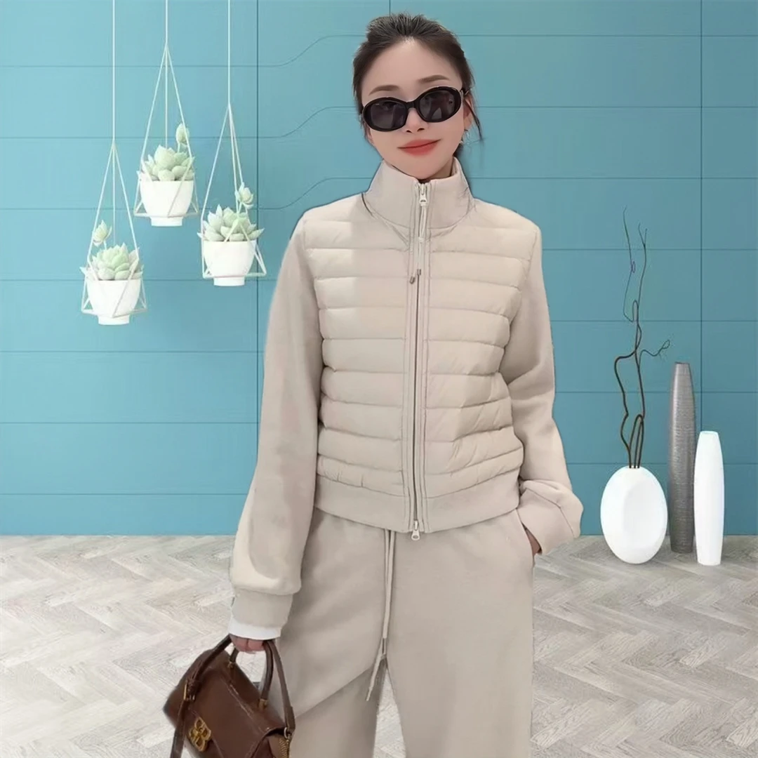 欧货时尚套装女冬季新款洋气显瘦立领拼接排骨棉服加绒卫裤两件套