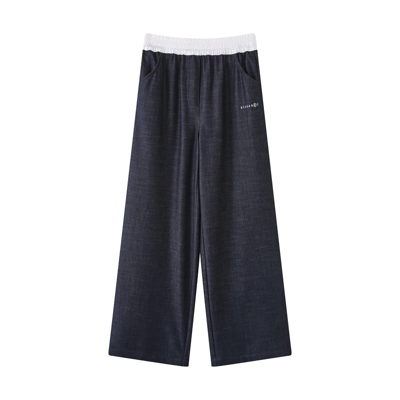 撞色宽松黑色阔腿裤休闲裤南油女裤夏季直筒裤高腰D2233