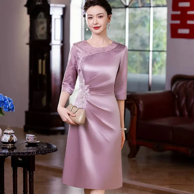 【多色】进口三醋酸中小个妈妈礼服裙喜婆婆婚宴改良旗袍日常可穿Y