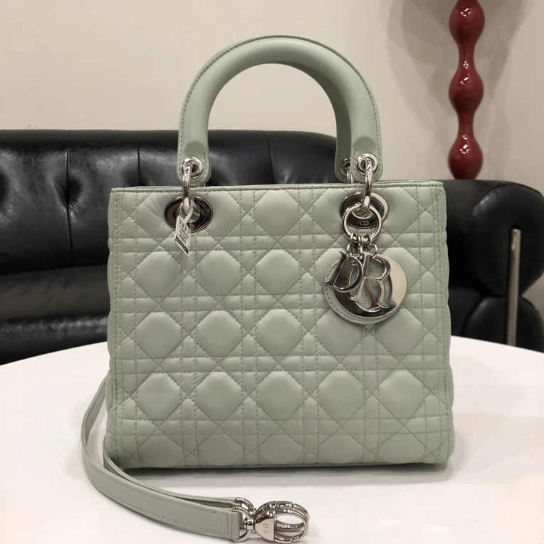 95新 DIOR/迪奥 薄荷绿五格戴妃手提斜挎包