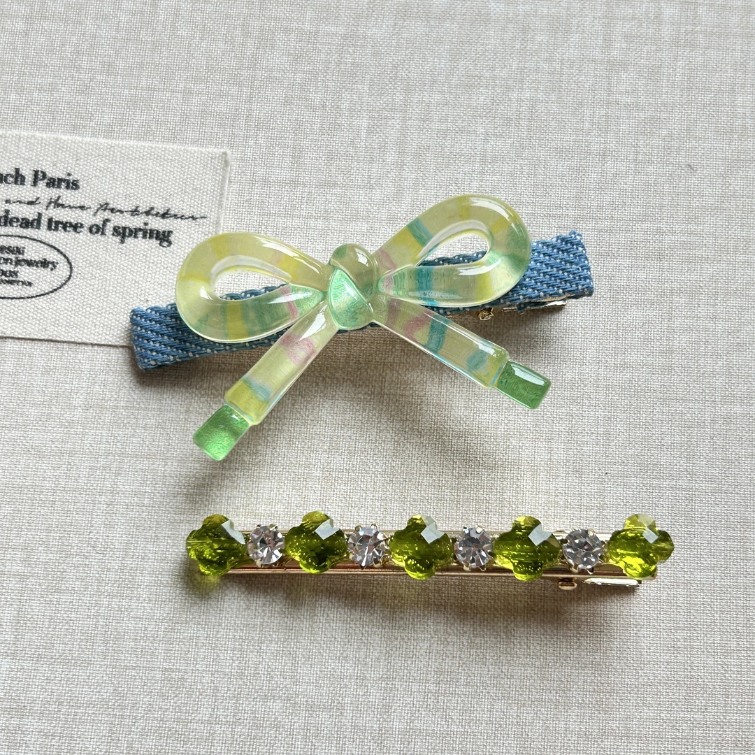 韩国博主同款手工少女心甜美可爱牛仔色蝴蝶结对夹发饰发夹边夹