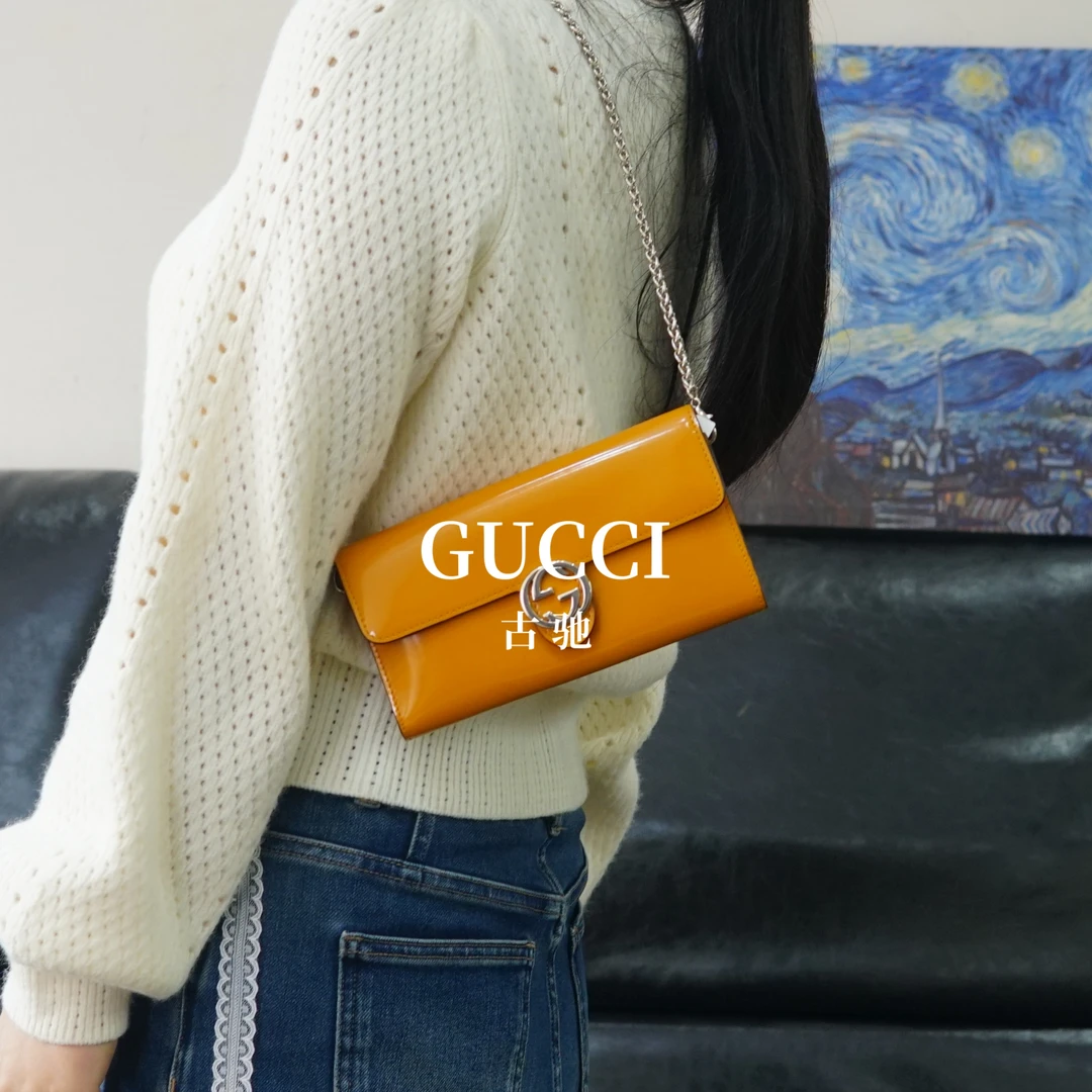95新 GUCCI/古驰 橙色链条钱包/DS02428526/8526