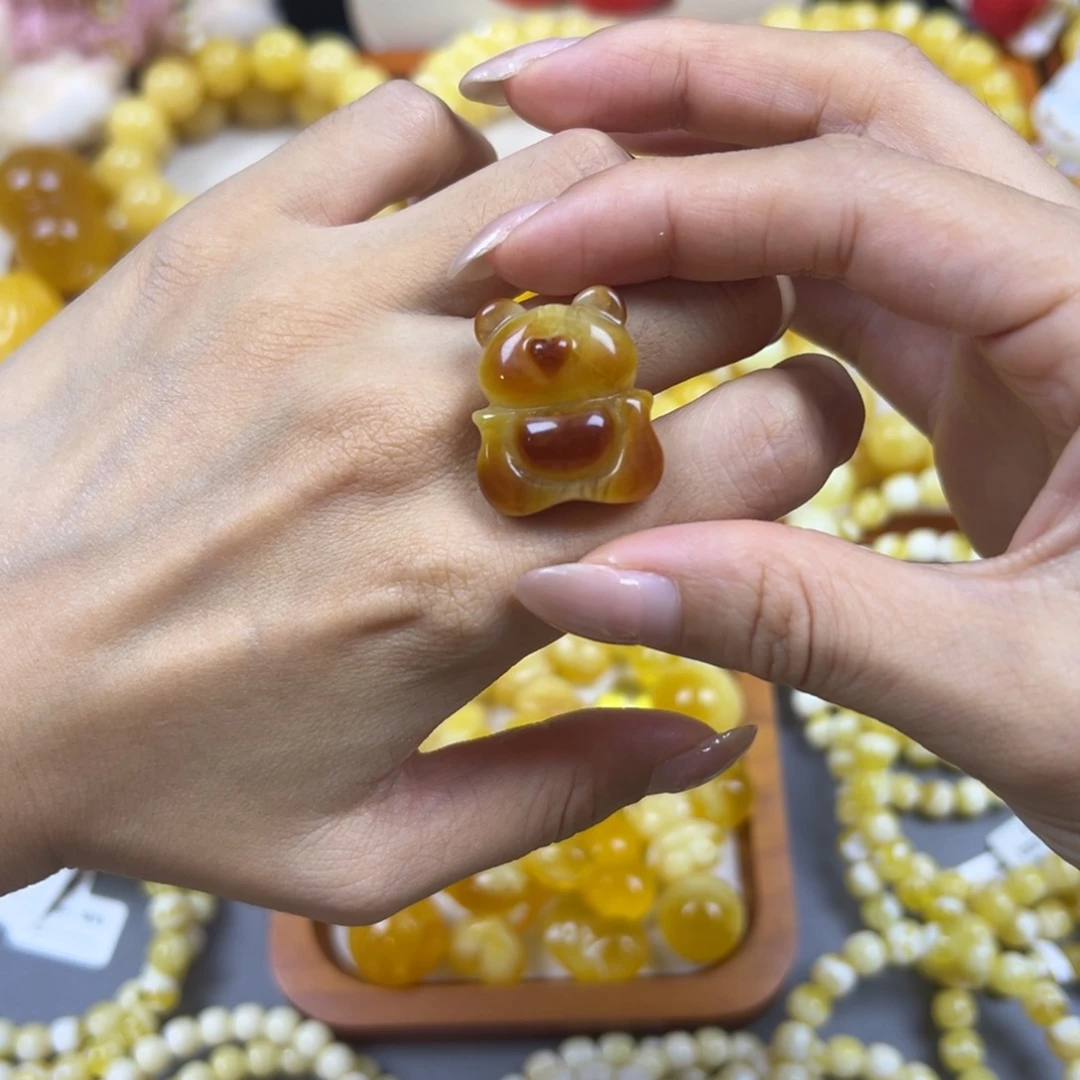 琥珀未镶嵌手链小熊焦皮