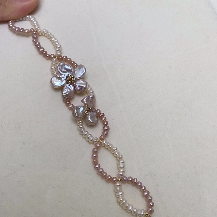 粉色双花925银手链