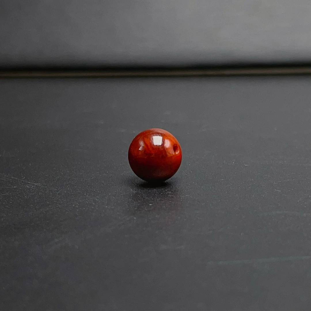 【千业珠宝】Y8860天然牛血红带火焰纹圆珠满色满肉 约10mm（一颗装）